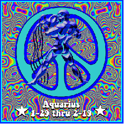 psychedelic background with peace sign and aquarius symbol