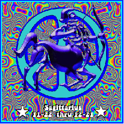 psychedelic background with peace sign and sagitarits symbol