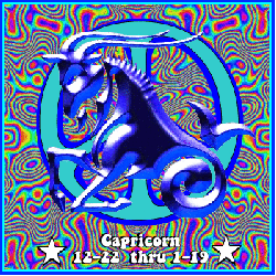 psychedelic background with peace sign and capricorn symbol