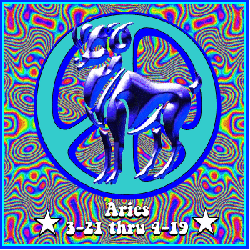 psychedelic background with peace sign and aries symbol