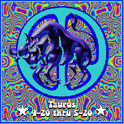 psychedelic background with peace sign and taurus symbol