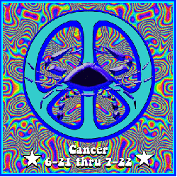 psychedelic background with peace sign and cancer symbol