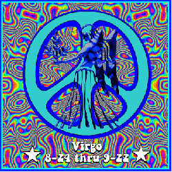 psychedelic background with peace sign and virgo symbol