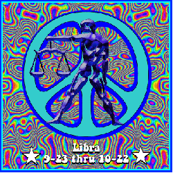 psychedelic background with peace sign and libra symbol