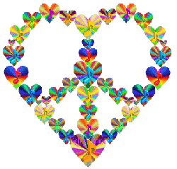 gradient hearts with notes form peace love symbol