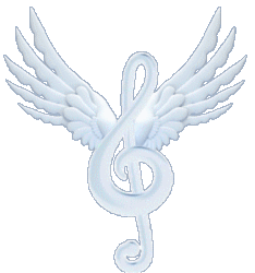 white treble clef with moving wings