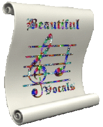 scroll with sparkles on music note, treble clef, text
