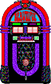 colorful, blinking jukebox with beautiful across top