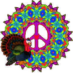 bright colored turkey with peace sign