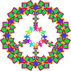 colorful peace sign with circle of children