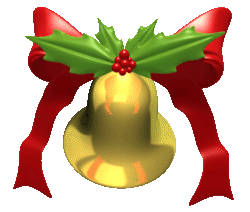 christmas bell with holly, red bow, ringing