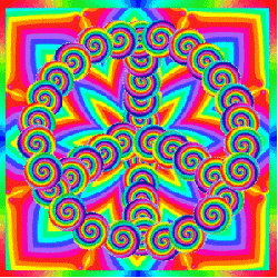 swirls of circular color form peace sign