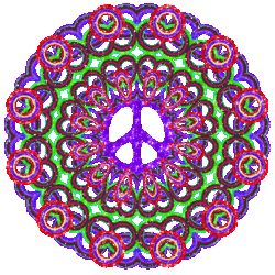 intricate peace sign design, circle patterns, colorful, glitter