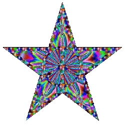 colorful star animation, peace sign center
