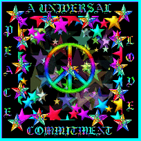 many colorful stars, animate with peace sign, commit to peace
