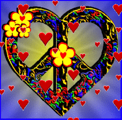 patterned peace heart symbol with flowers, floating hearts
