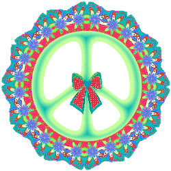 a country flowers peace sign with a polka dotted bow center