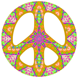 peace sign pattern with orange, green, pink