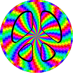 rainbow patterns flowing in oposit directions peace sign