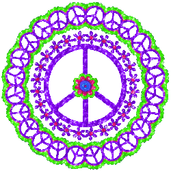 linking peace signs alternate with layers of flowers, colorful, glitter