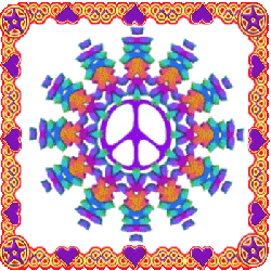 heart design frame, peace sign with beacons of color