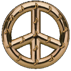 enlightened-world gold peace sign with moving notes