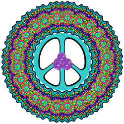 turquoise peace sign , flowers center