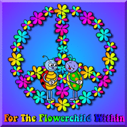 peace sign with flowers, two bugs