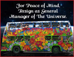 hippie bus in universe with peace quote