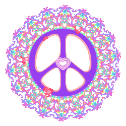 a dainty interwoven pattern peace sign, heart center, floating hearts