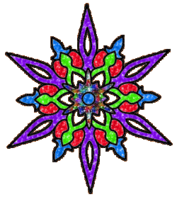 fancy star with long glitter points, purple, red, green, blue