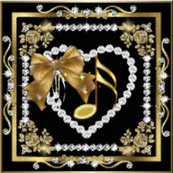 heart of pearls, gold note, bow, in diamond and gold frame