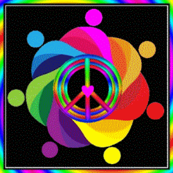 abstract hug, tripple peace sign center, colorful