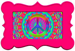 glowing colors framed in hot pink peace sign