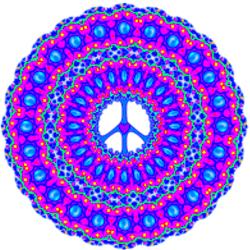 colorful layers of pink, blue peace sign