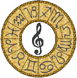 gold zodiac symbols ,centered music treble clef