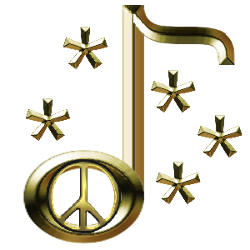 peace sign centered gold metal note with five stars