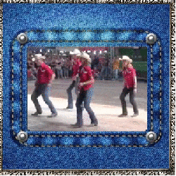 blue jean pocket frames line dancers dancing