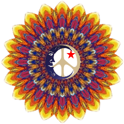 sunflower style peace sign with moon, star