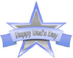 happy dads day banner over blue, silver star