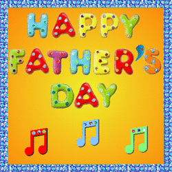 letters with dots, happy father's day, music notes