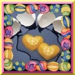 two heart shaped eggs on griddle in easter egg frame
