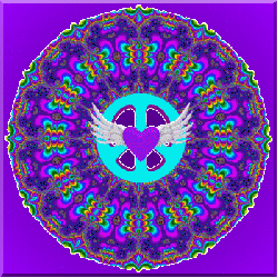 colorful peace sign animation with a heart with wings center