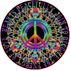 flowing bright colors with outer message peace sign