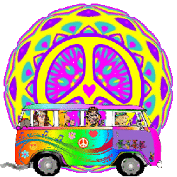 colorful peace sign with hippie bus