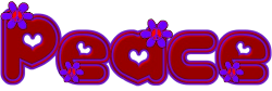 red and purple lettering with peace flowers accent