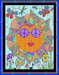 hippie designed sun, glitter, butterfly, mushrooms