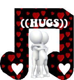two figures hugging under music note with hearts