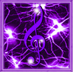 purple electric flashes behind treble clef