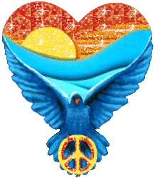 peace dove with sunset in wing span carrying peace sign